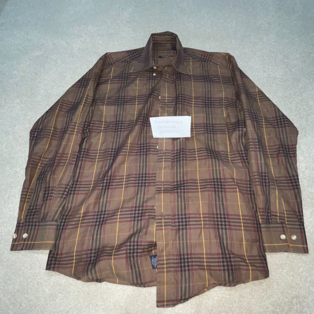 Used Burberry Button Down Brown Checkered Shirt -… - image 1